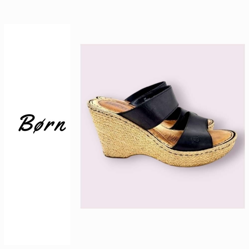 Born Black Leather Wedge sandals size 9 - Picture 1 of 13